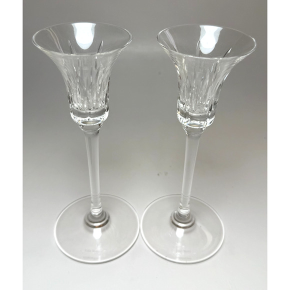 Wedgwood Vera Wang 7" Candlesticks Duchesse Clear Cut Crystal Signed Set 2 EUC - Picture 2 of 6